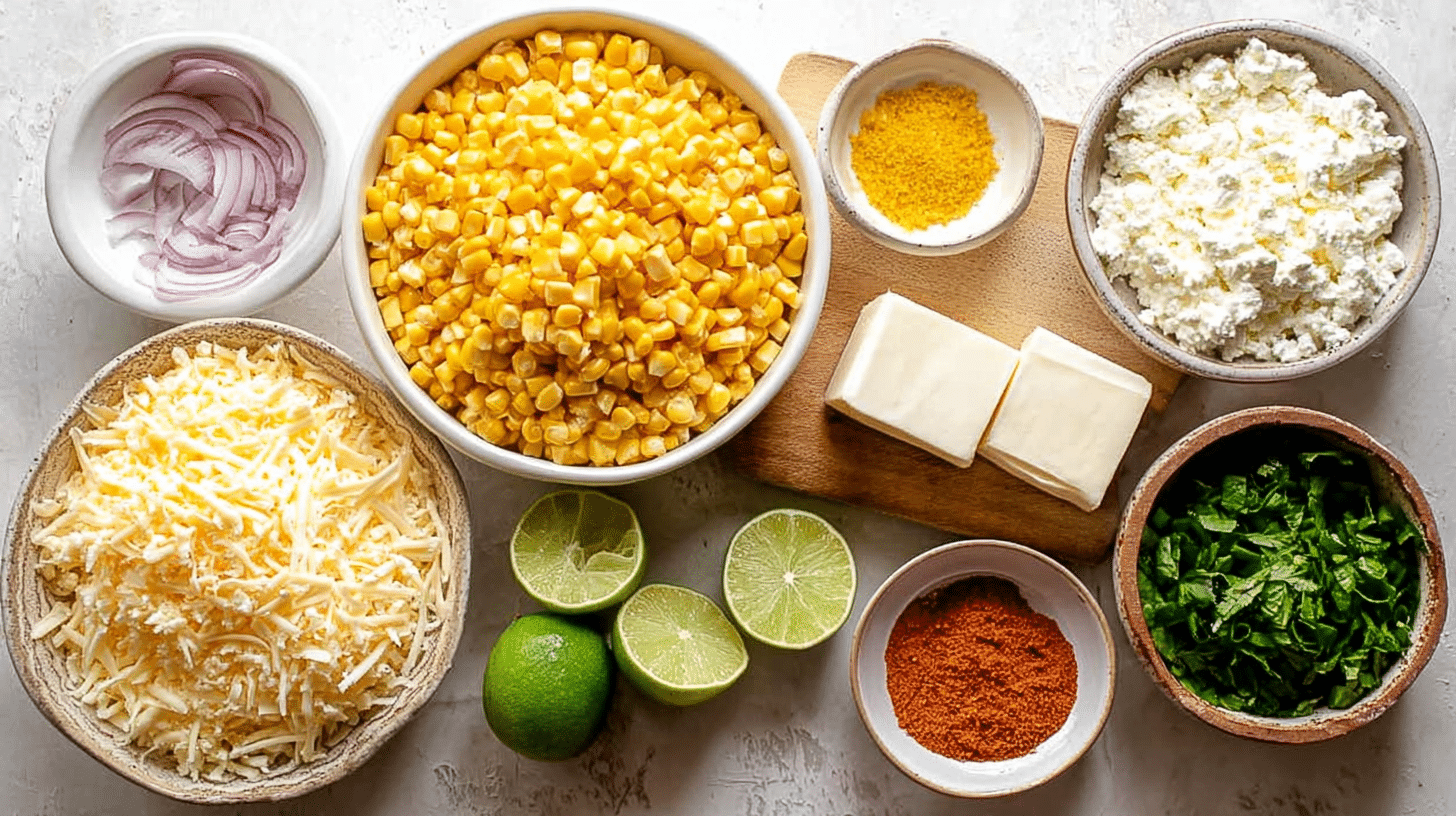 ingredient Ingredients for hot Mexican street corn dip