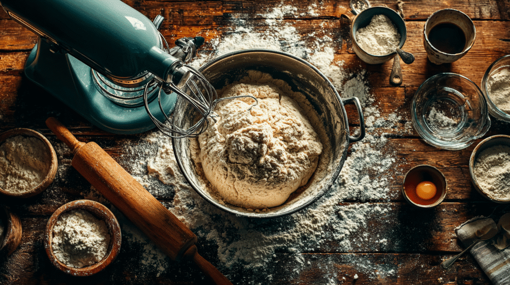 stand mixer kneading freshly milled flour bread dough