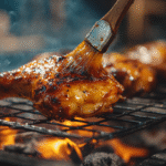 Marinating chicken in lemongrass sauce / Basting Mang Inasal on the grill