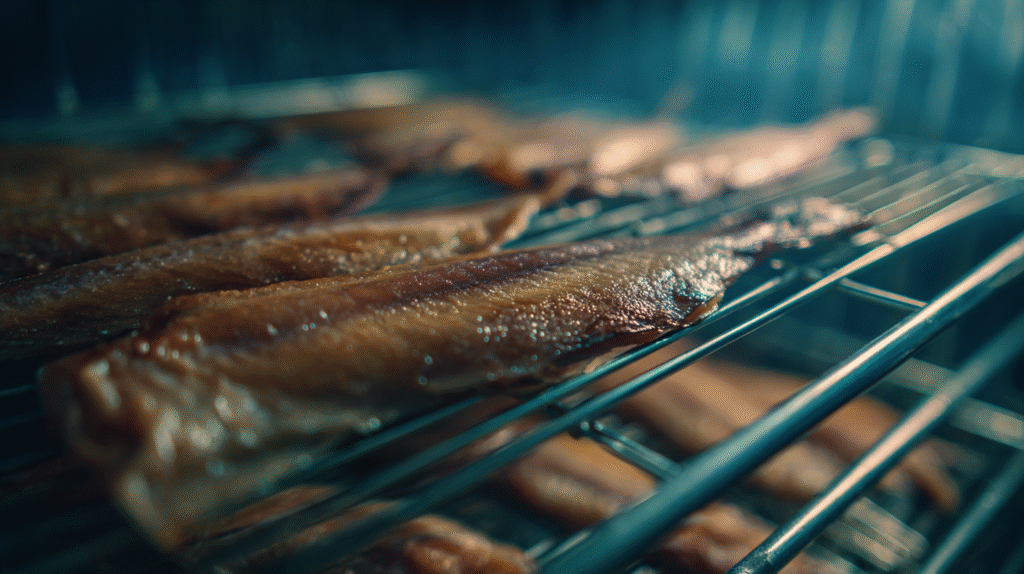 Trout fillets forming pellicle before smoking