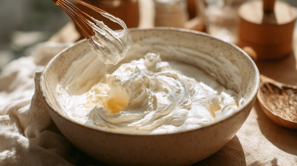 Folding egg whites into waffle batter