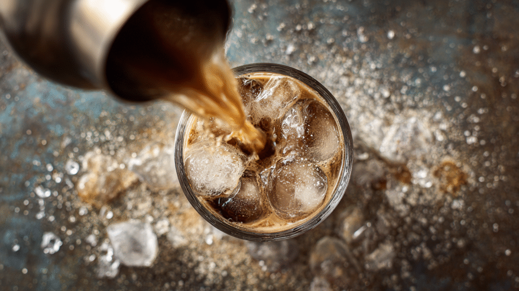 Shaken Copper Camel being poured into a chilled shot glass
