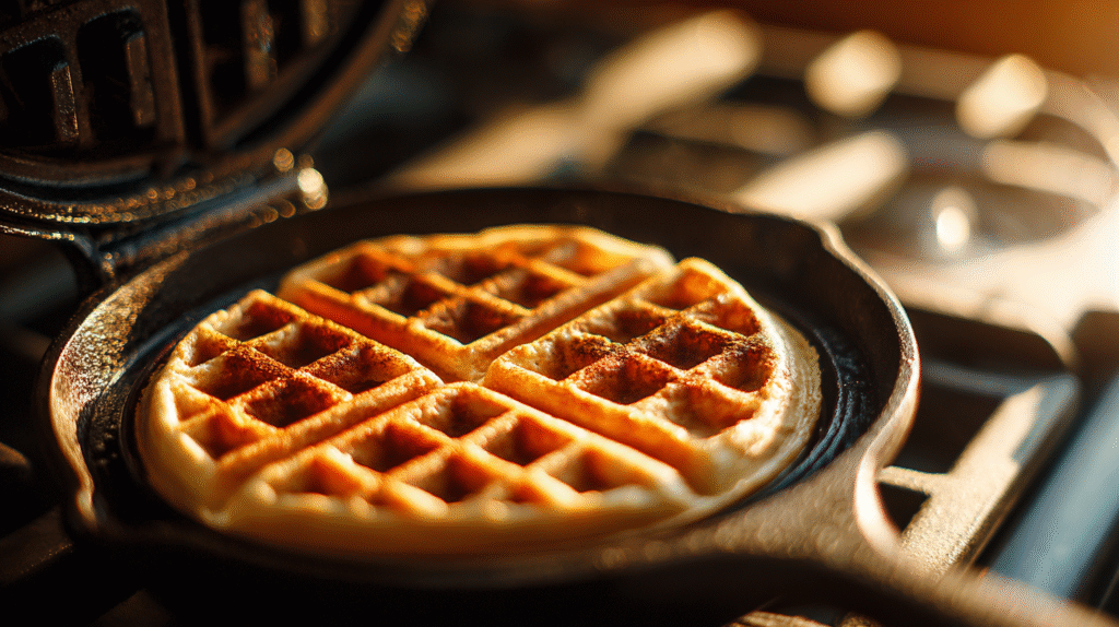 Einkorn waffle in waffle iron