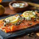 Smoked trout recipe served with crackers and lemon