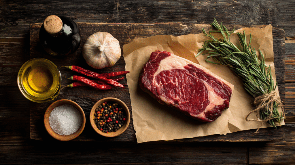 Ingredients for dry aged ribeye recipe