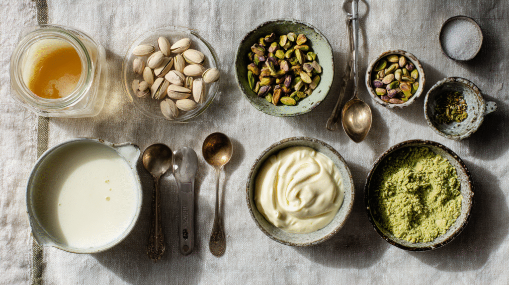 pistachio ice cream recipe ingredients top view