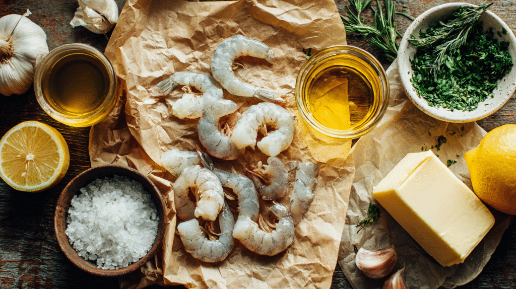 Ingredients for sous vide shrimp recipe
