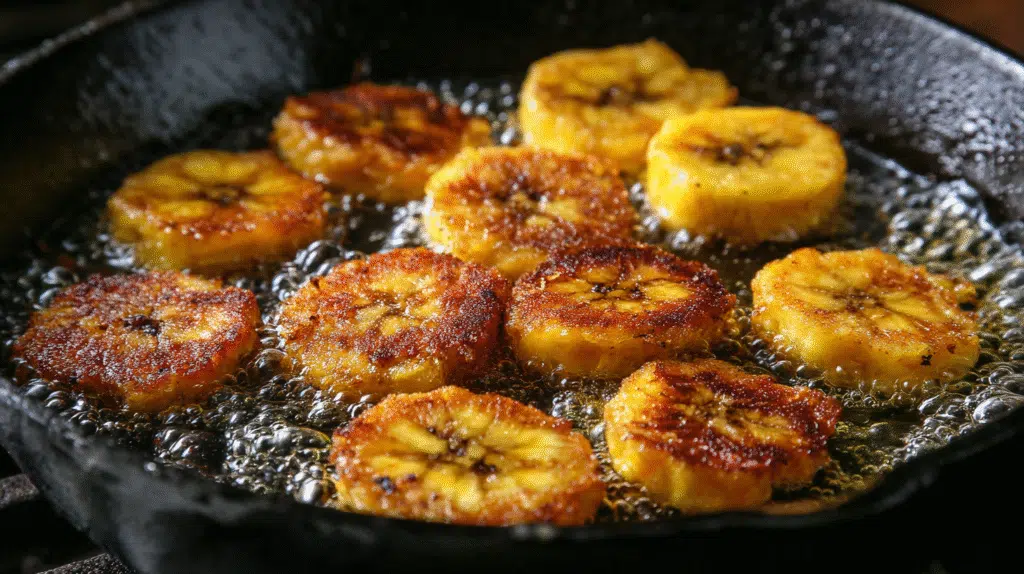 Making tostones from green plantains