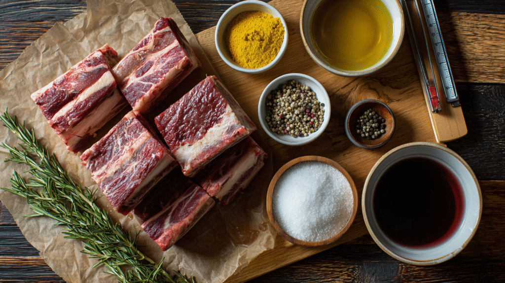 Ingredients for smoked short ribs recipe