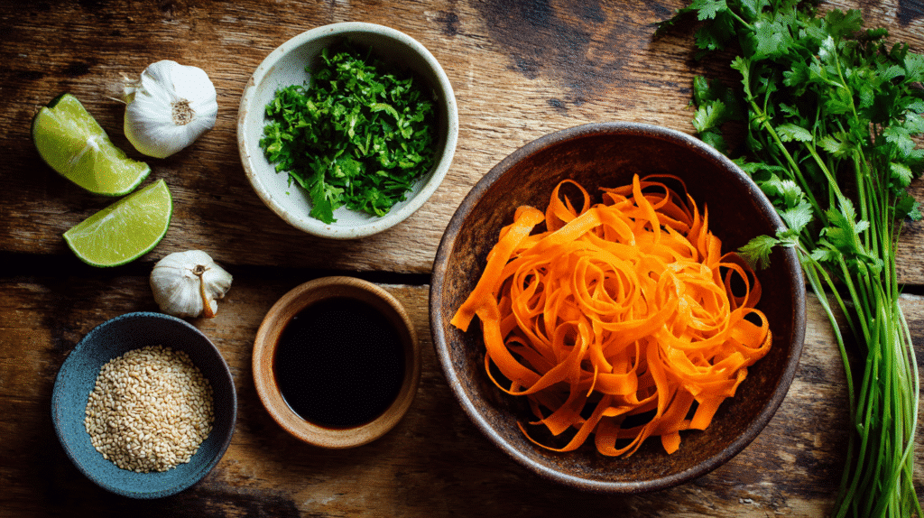 Ingredients for carrot ribbon salad recipe