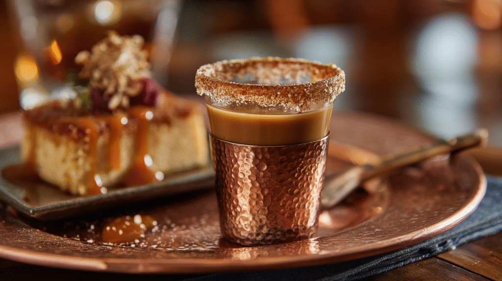 Served Copper Camel shot with caramel garnish