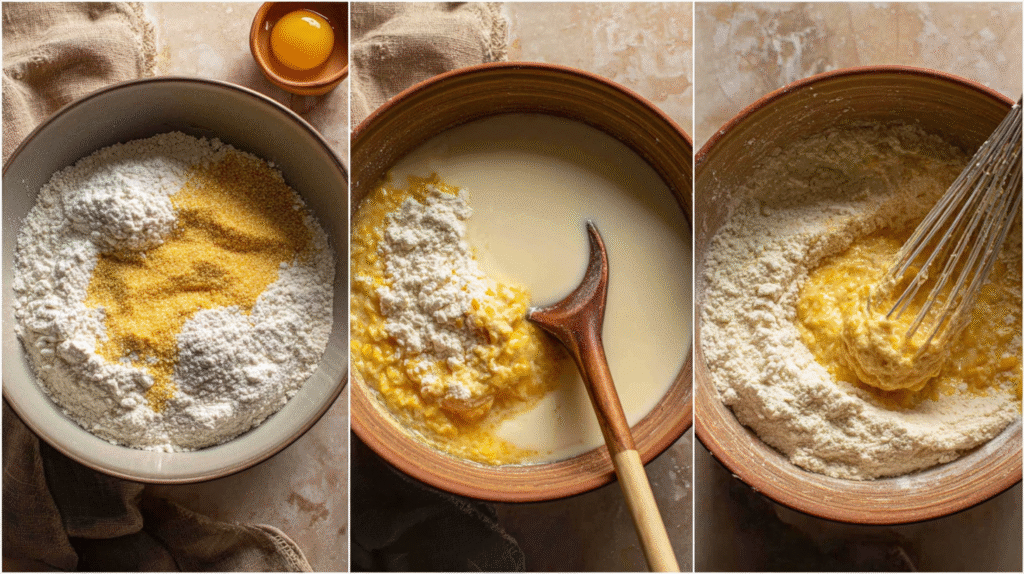 Mixing corn cake batter in bowl