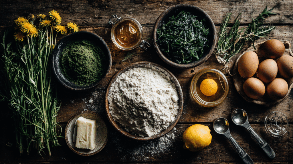 dandelion and nettle cake recipe with wild herbs