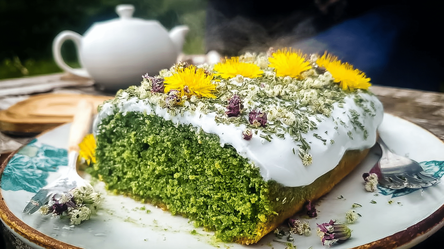 dandelion and nettle cake recipe with wild herbs