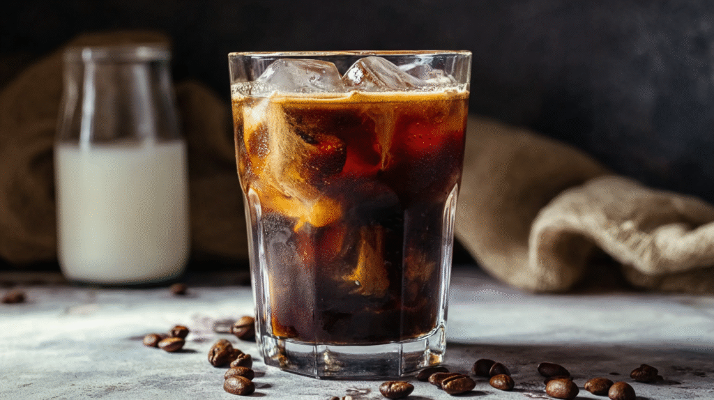 Finished iced Americano with optional milk swirl