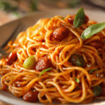 Haitian spaghetti recipe with hot dogs and epis