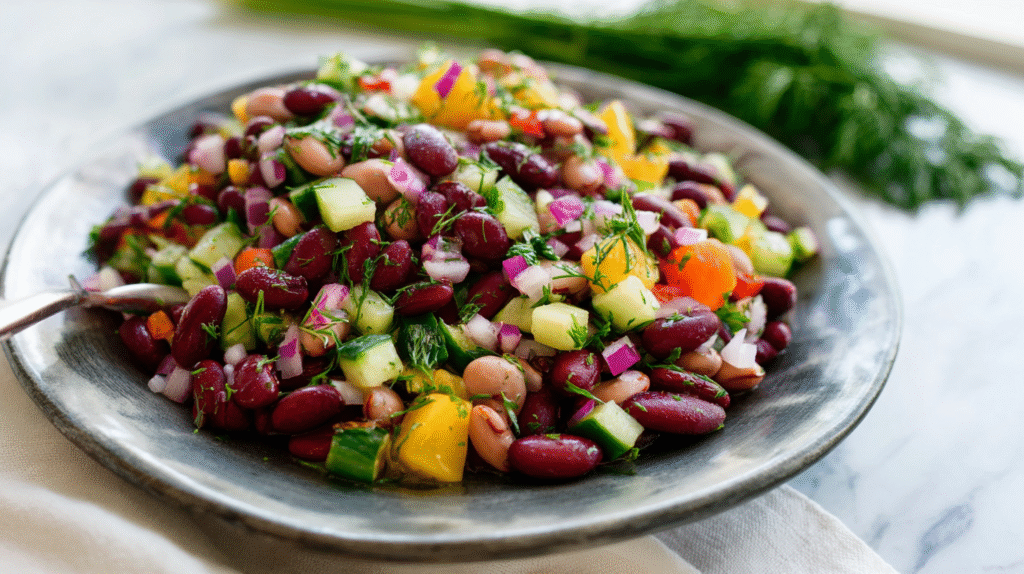 plated kidney bean salad ready to eat