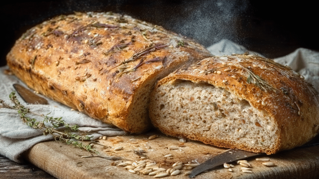 freshly milled bread recipe on rustic table
