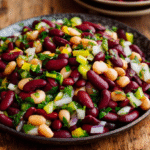 kidney bean salad recipe served on rustic table