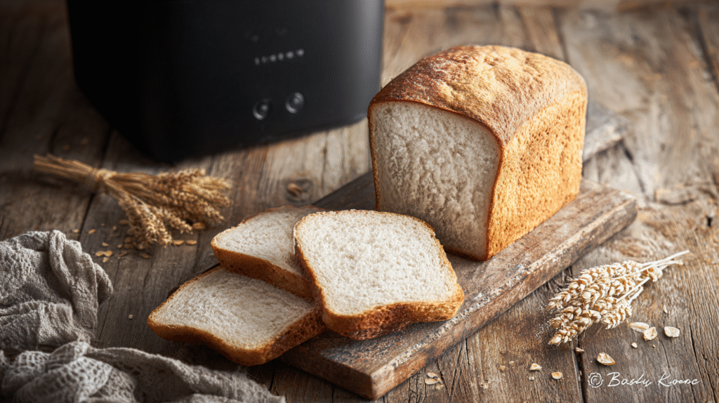 Sliced homemade gluten and dairy free bread on a wooden board