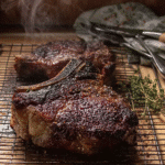 Dry aged ribeye recipe on rustic plate