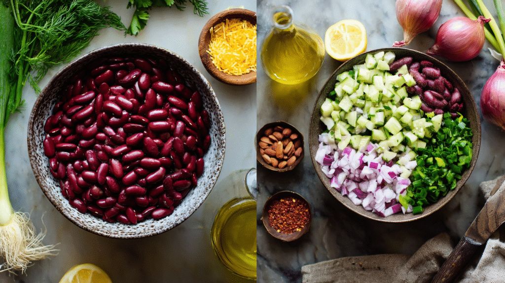kidney bean salad ingredients laid out flat