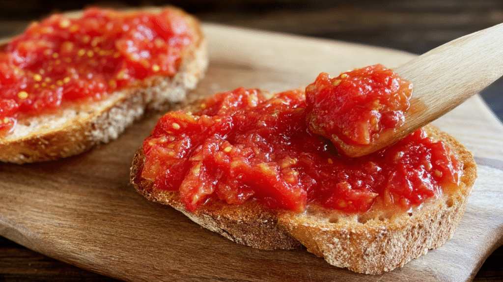 Pan con tomate recipe on rustic wood background