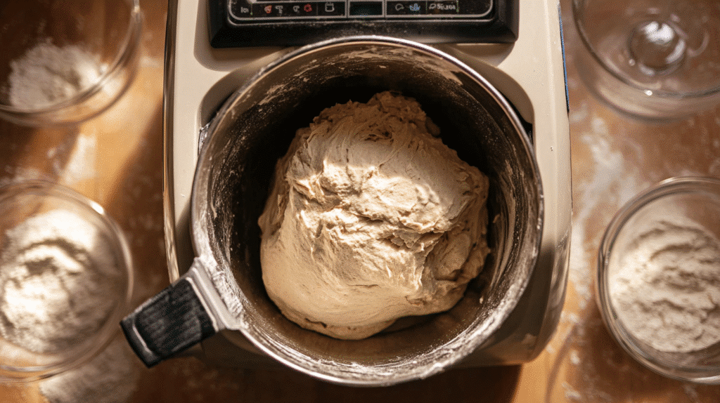 kneading freshly milled bread dough