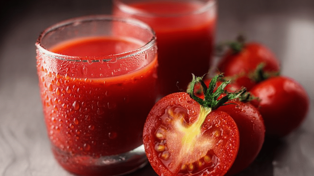 Homemade tomato juice recipes in a rustic setting