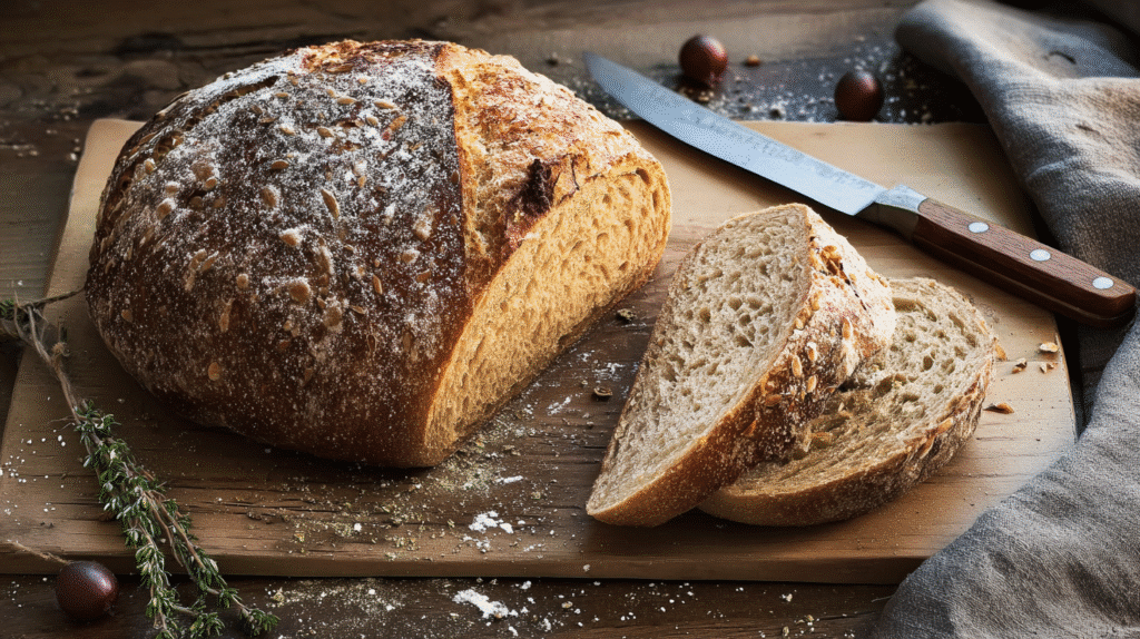 freshly milled bread recipe on rustic table