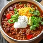 Bowl of Easy Keto Crock Pot Chili garnished with herbs