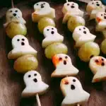 Ghost Fruit Skewers Halloween Snack with spooky Halloween theme