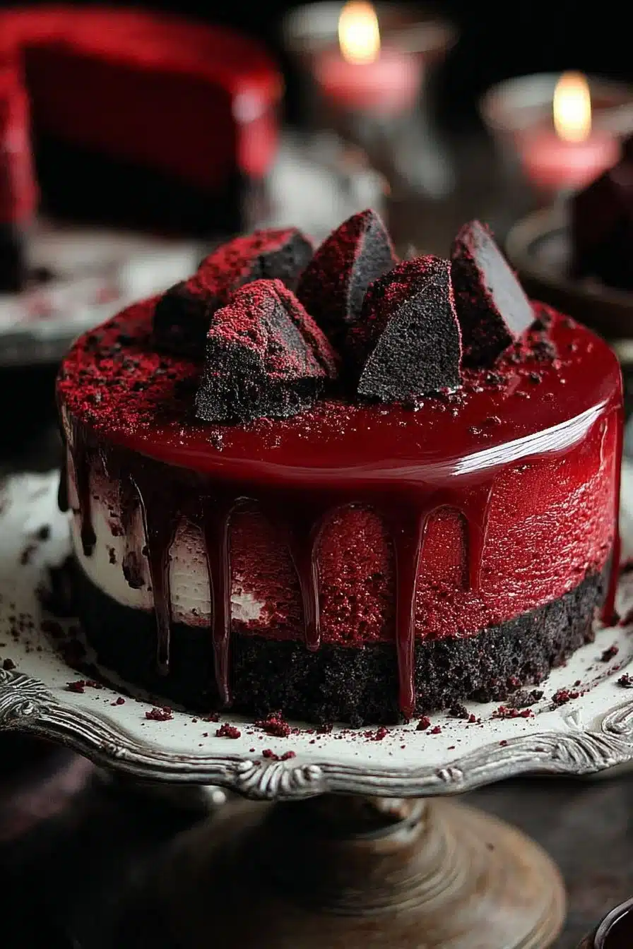 Irresistible vampire bite red velvet cheesecake with a creamy finish
