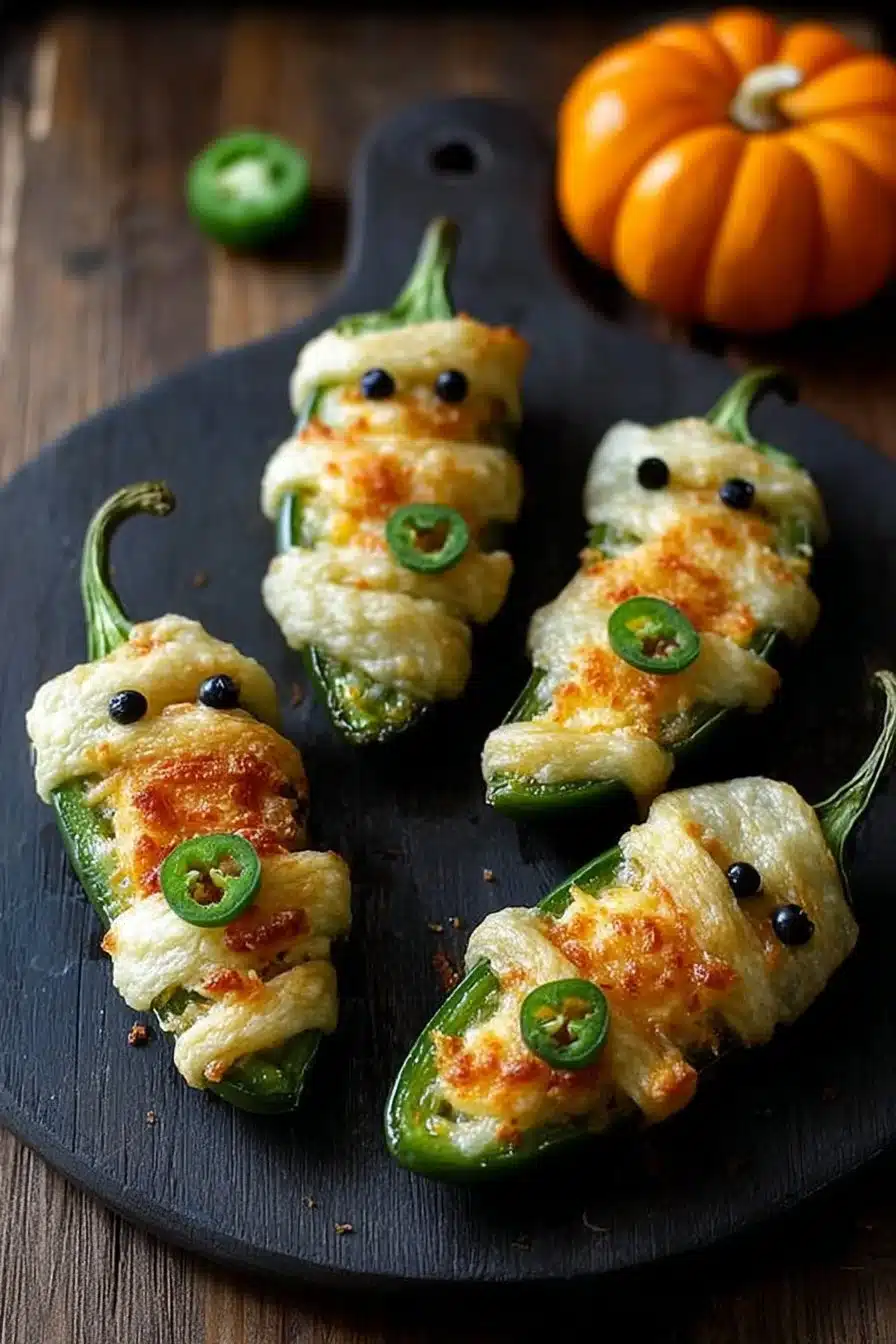 Delicious Mummy Jalapeño Poppers - spooky Halloween appetizer