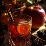 A glass of poisoned apple cider with a mysterious aura.