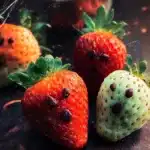 Halloween-themed spooky strawberries decorated creatively for a festive party.
