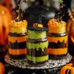 Witches' Brew Halloween Cake Jars in spooky themed packaging
