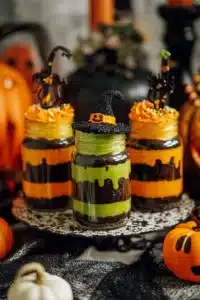 Witches' Brew Halloween Cake Jars in spooky themed packaging