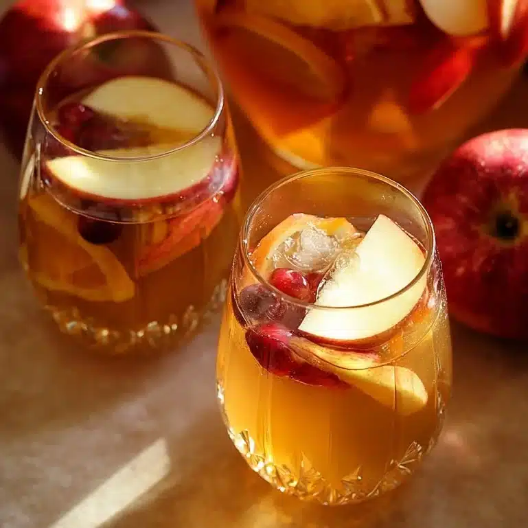 Delicious glass of Apple Cider Sangria with fresh fruits and spices