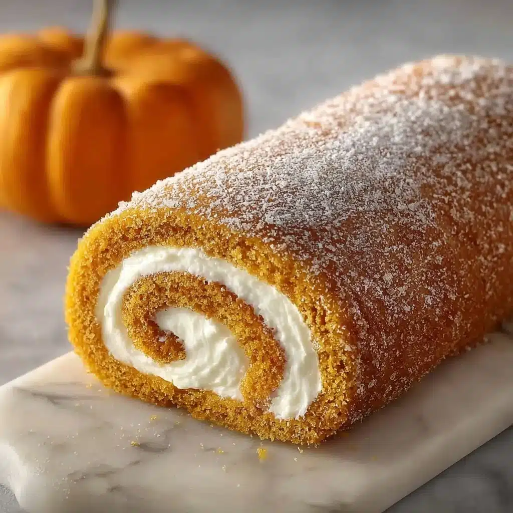 Delicious fall pumpkin spice roll cake with cream cheese filling