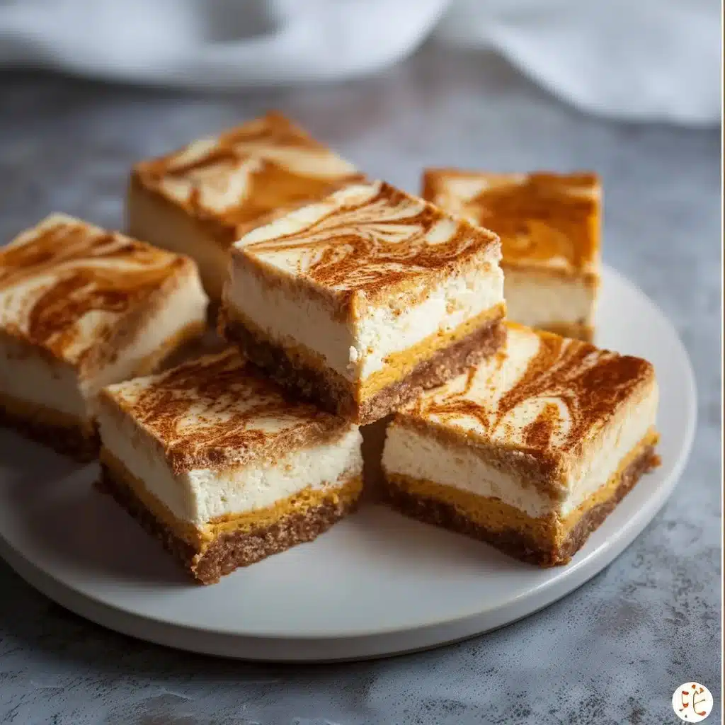 Delicious pumpkin spice cheesecake bars topped with whipped cream