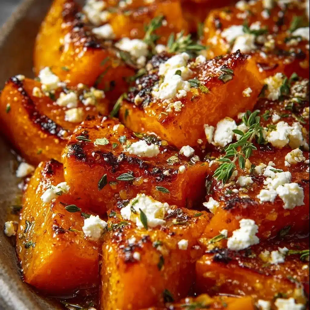 Delicious roasted pumpkin with feta cheese and honey drizzled on top