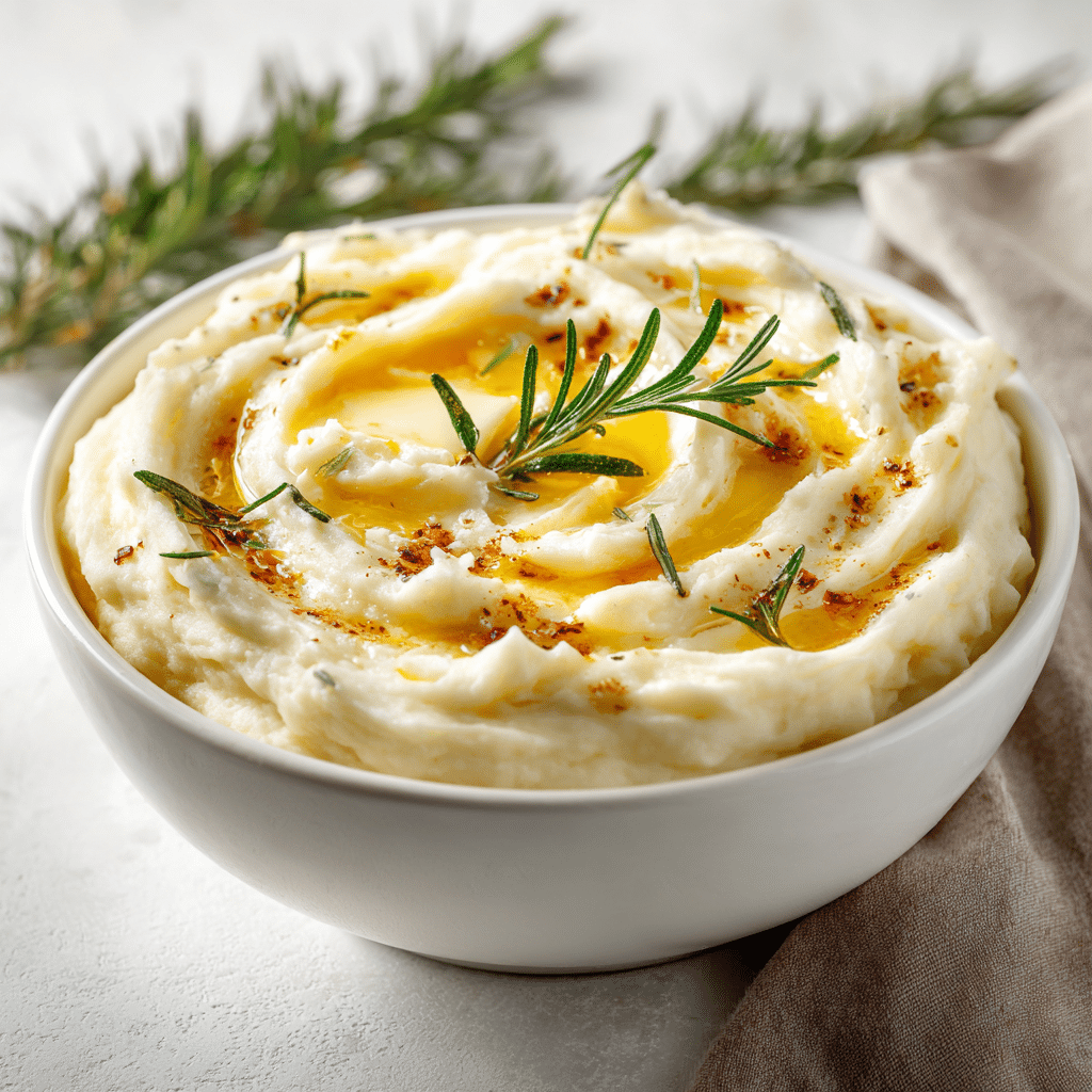 creamy rosemary garlic mashed potatoes for Thanksgiving dinner