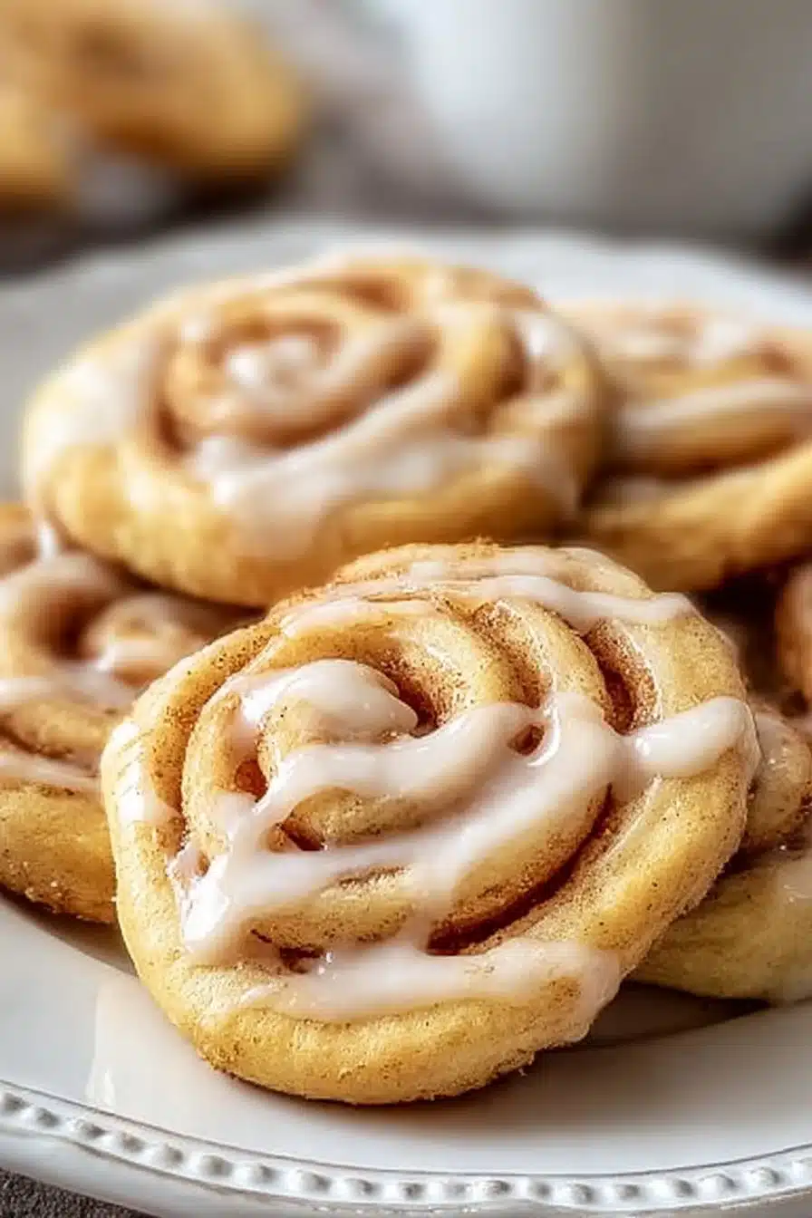 Freshly baked Cinnamon Roll Cookies with a sweet cinnamon swirl.