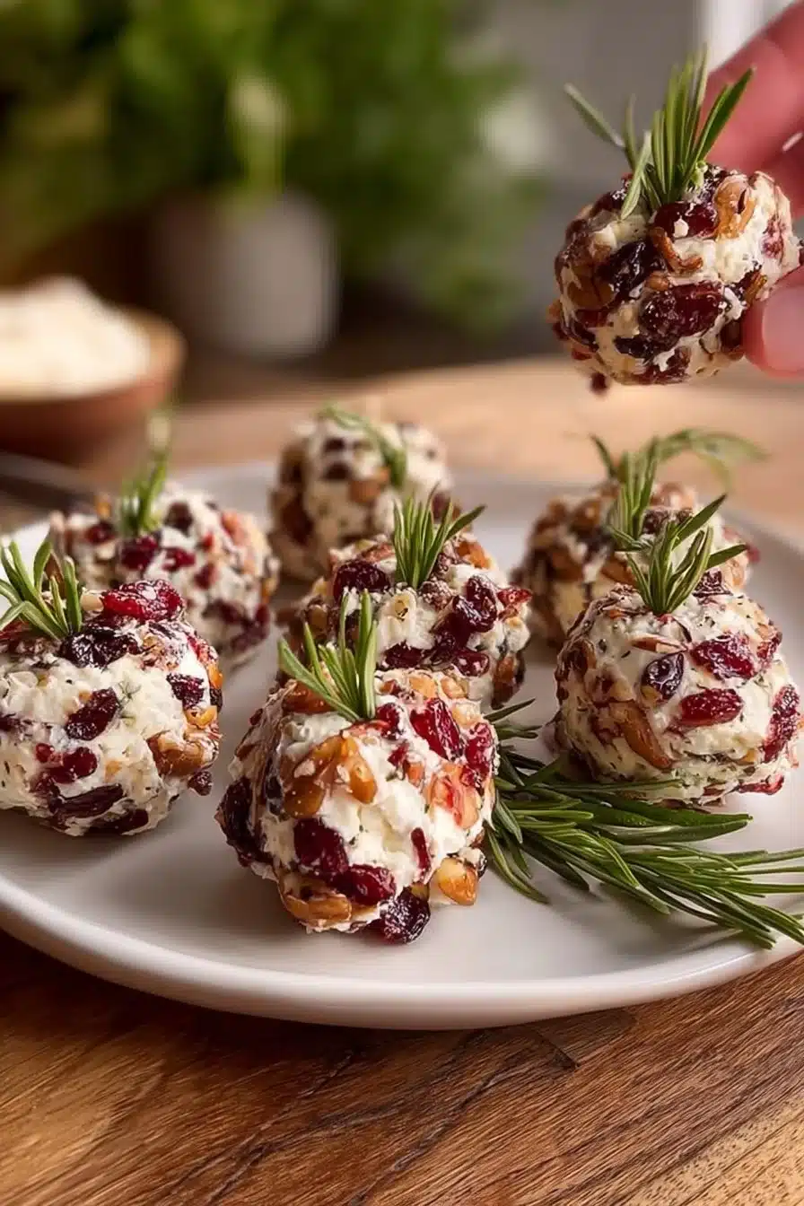 Cozy festive cheese ball served on a platter for holiday gatherings