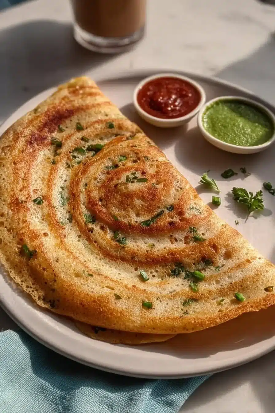 Cozy lentil pancake topped with fresh herbs and served on a plate