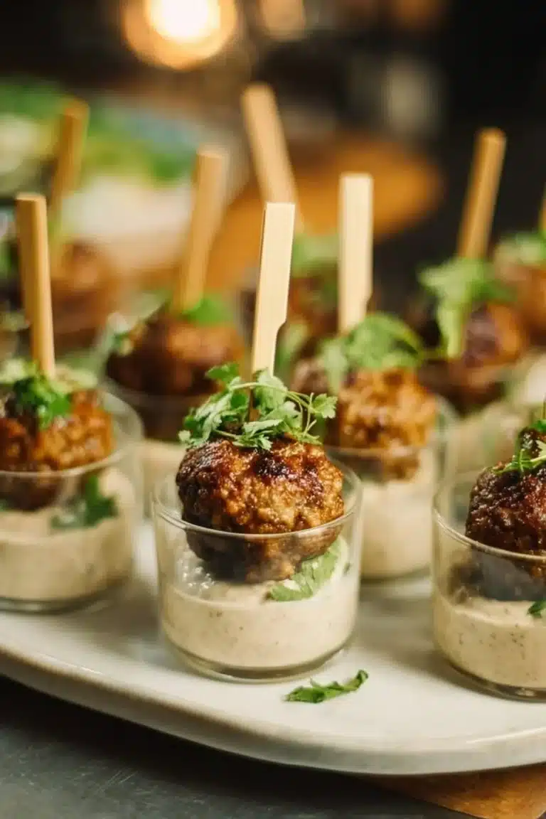 Mediterranean meatball appetizer with homemade tzatziki sauce