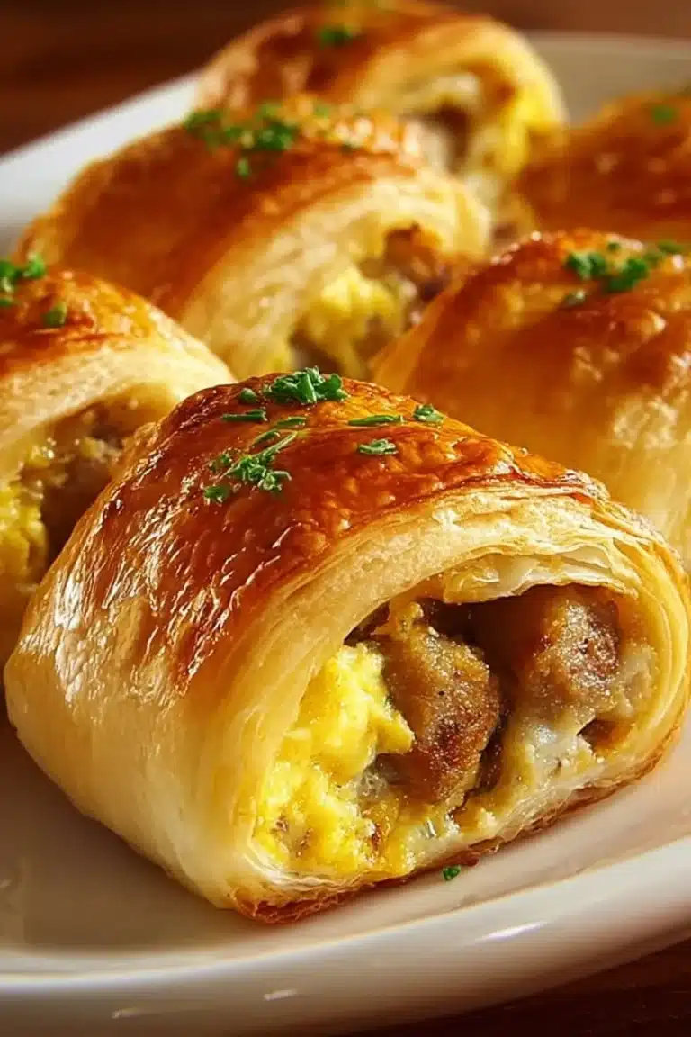 Sausage egg breakfast roll-ups served on a plate.