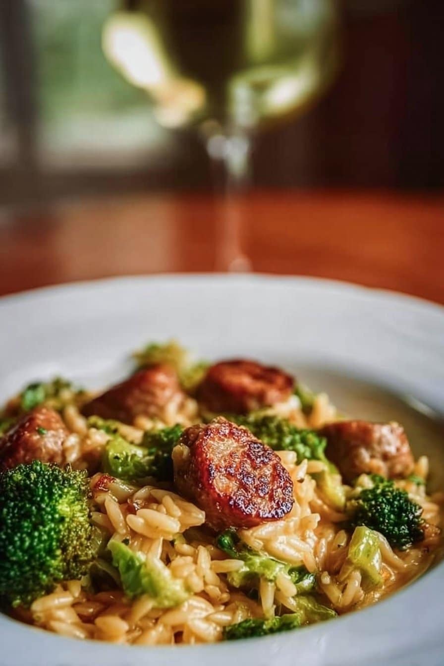 Creamy Orzo with Chicken Sausage and Broccoli