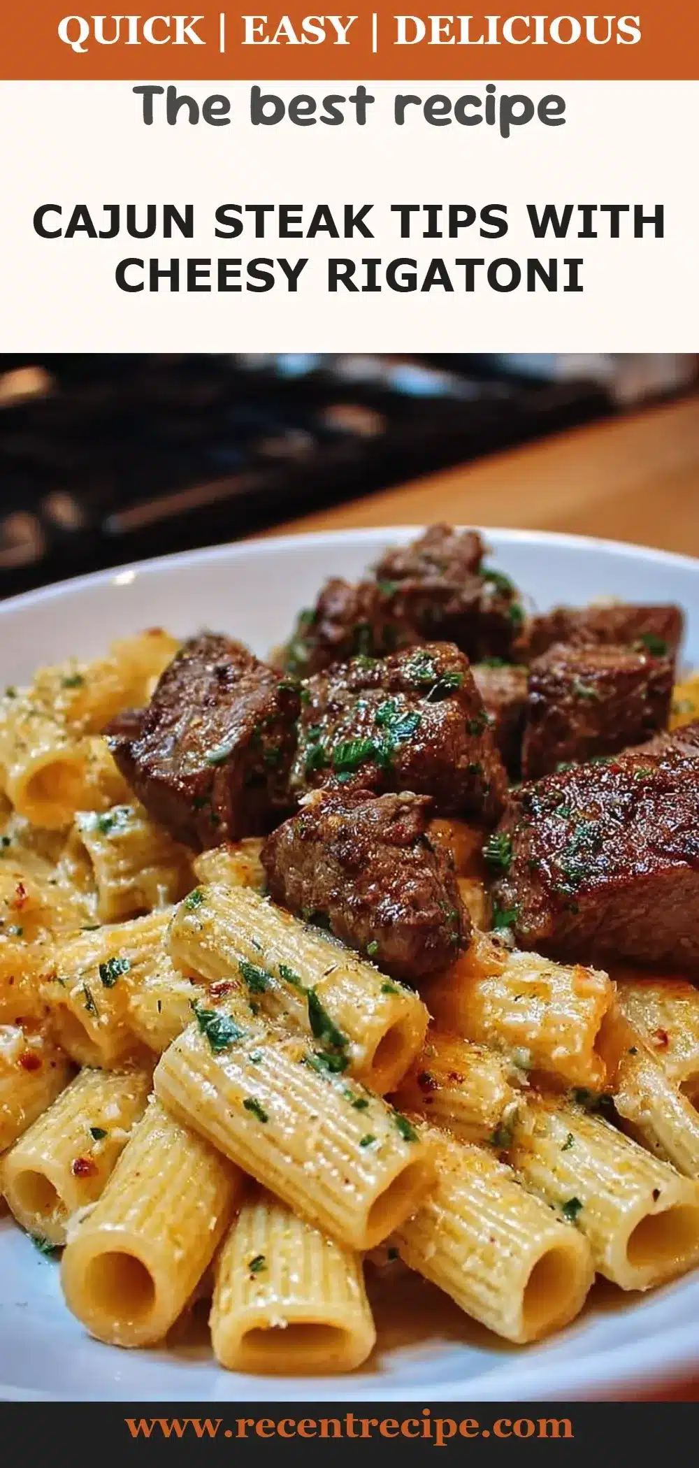 Cajun Steak Tips with Cheesy Rigatoni